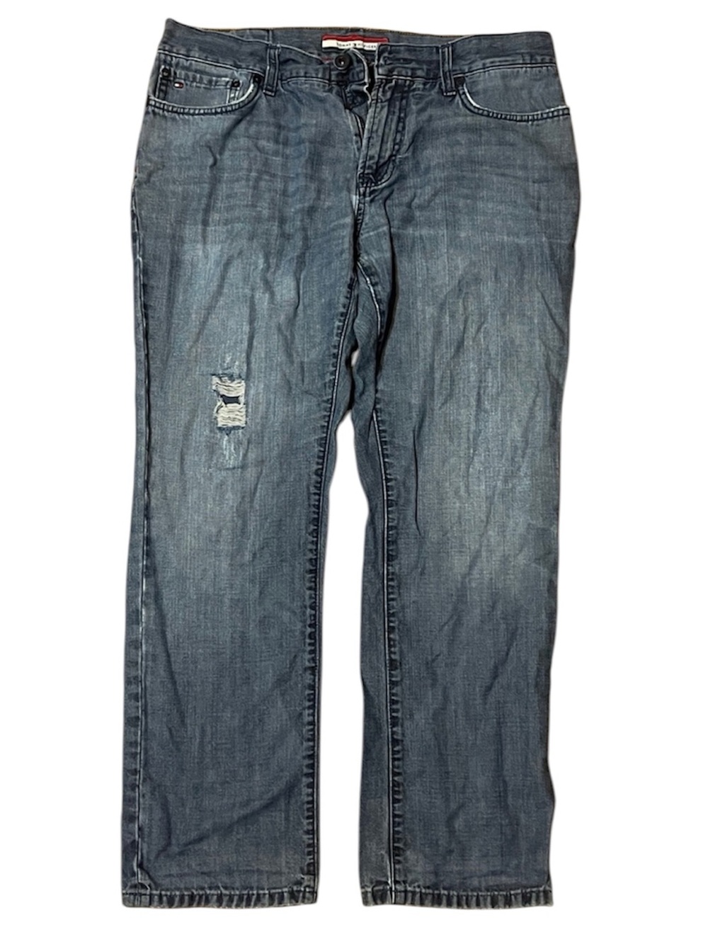 Tommy Hilfiger Men's blue Straight-Leg Jeans with Light Distress Droite 34X30